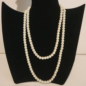 Lot of 2 Faux Pearl Necklaces Handmade Costume Jewelry 23” and 17 1/2”